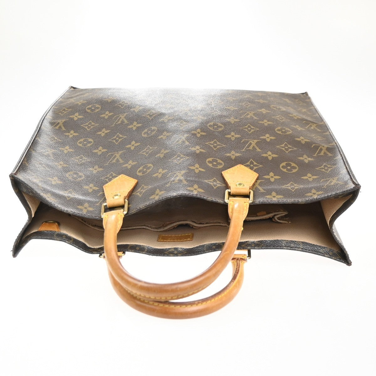 LOUIS VUITTON Logo Sac Plat Hand Tote Bag Monogram Leather Brown M51140 65KC814