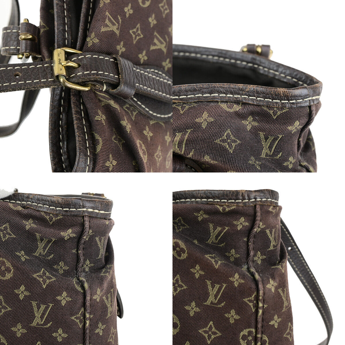 LOUIS VUITTON BUCKET PM Shoulder Tote Bag Monogram Mini Lin Ebene M95226 67YG556