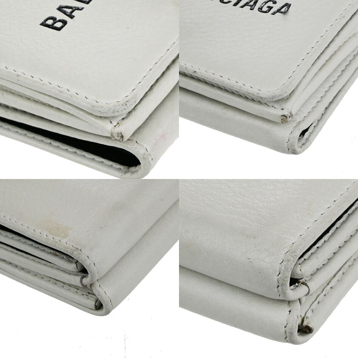 BALENCIAGA Logo Everyday Mini Trifold Compact Wallet Leather White Italy 30KA510
