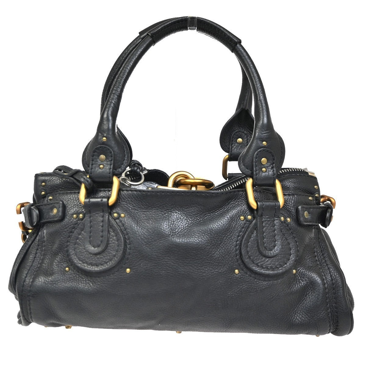 CHLOE Logo Paddington Padlock  Shoulder Handbag Leather Black GHW Italy 620RL739