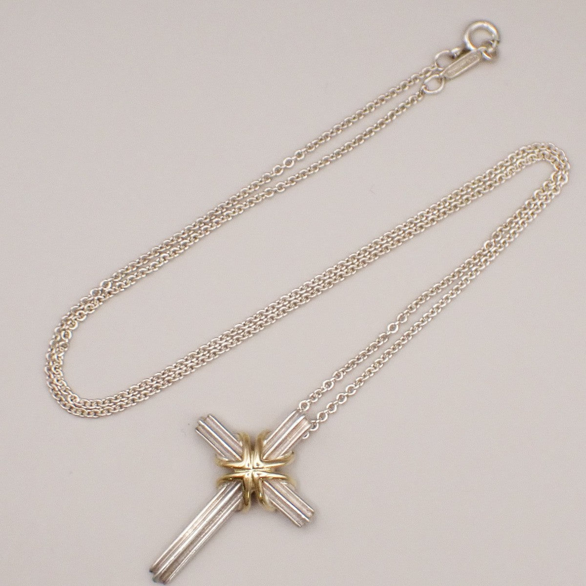 Tiffany & Co. Signature Cross Chain Necklace Pendant Silver 925/Gold 750 83RF610