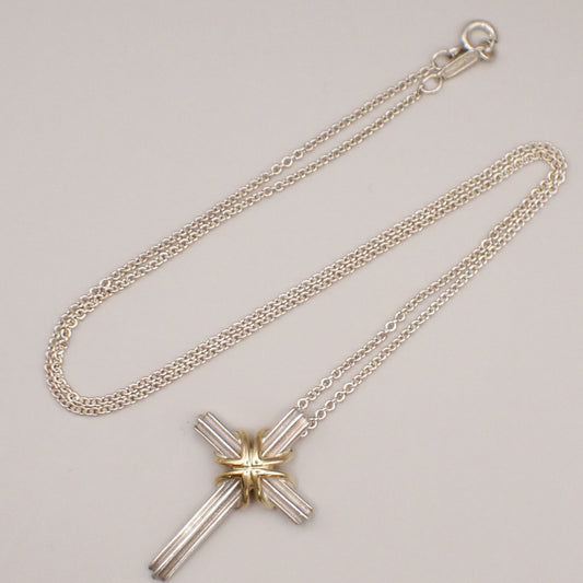 Tiffany & Co. Signature Cross Chain Necklace Pendant Silver 925/Gold 750 83RF610