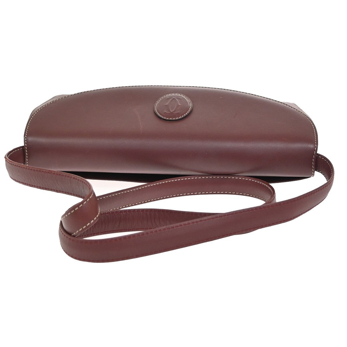 MUST DE CARTIER 2C Logo Crossbody Shoulder Bag Leather Red GHW Spain 63ZA358
