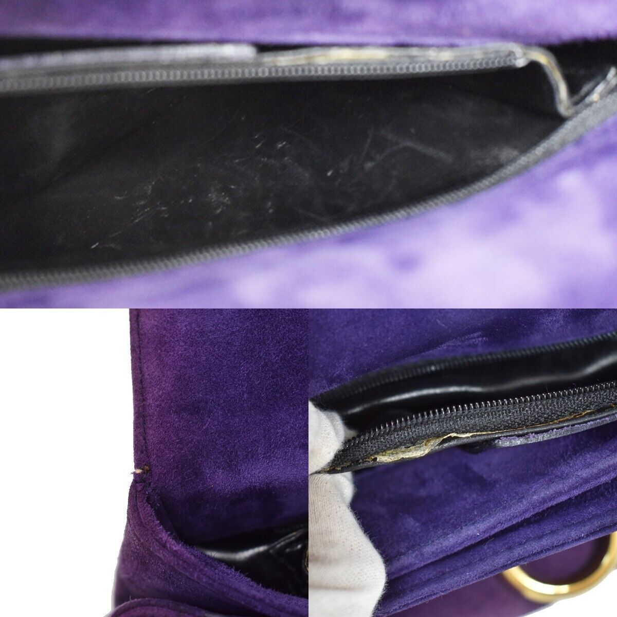 SALVATORE FERRAGAMO Gancini Shoulder Bag Suede Leather Purple Gold Italy 66YC022