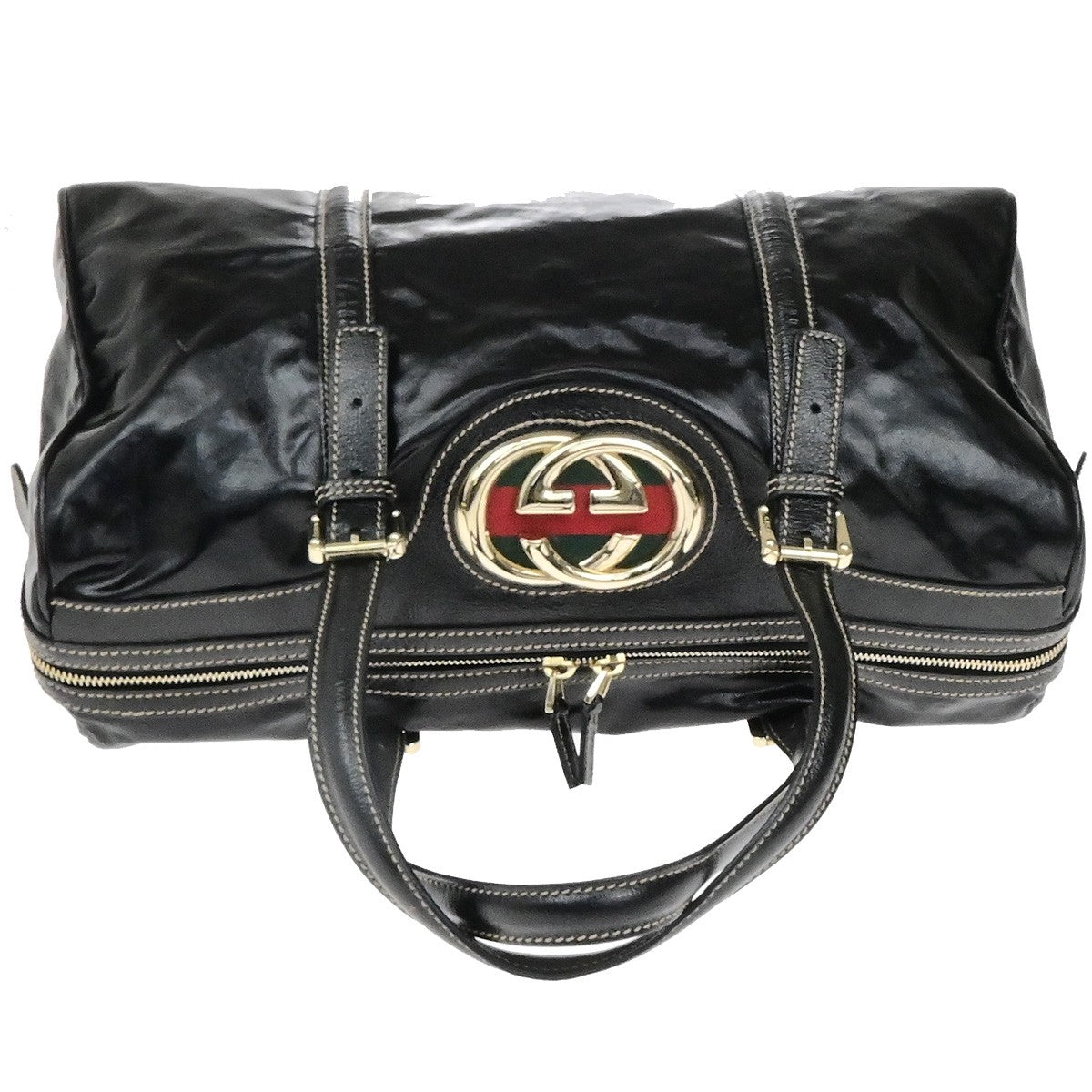 GUCCI Interlocking G Pattern Travel Hand Bag Coating Canvas Leather BK 81YH162