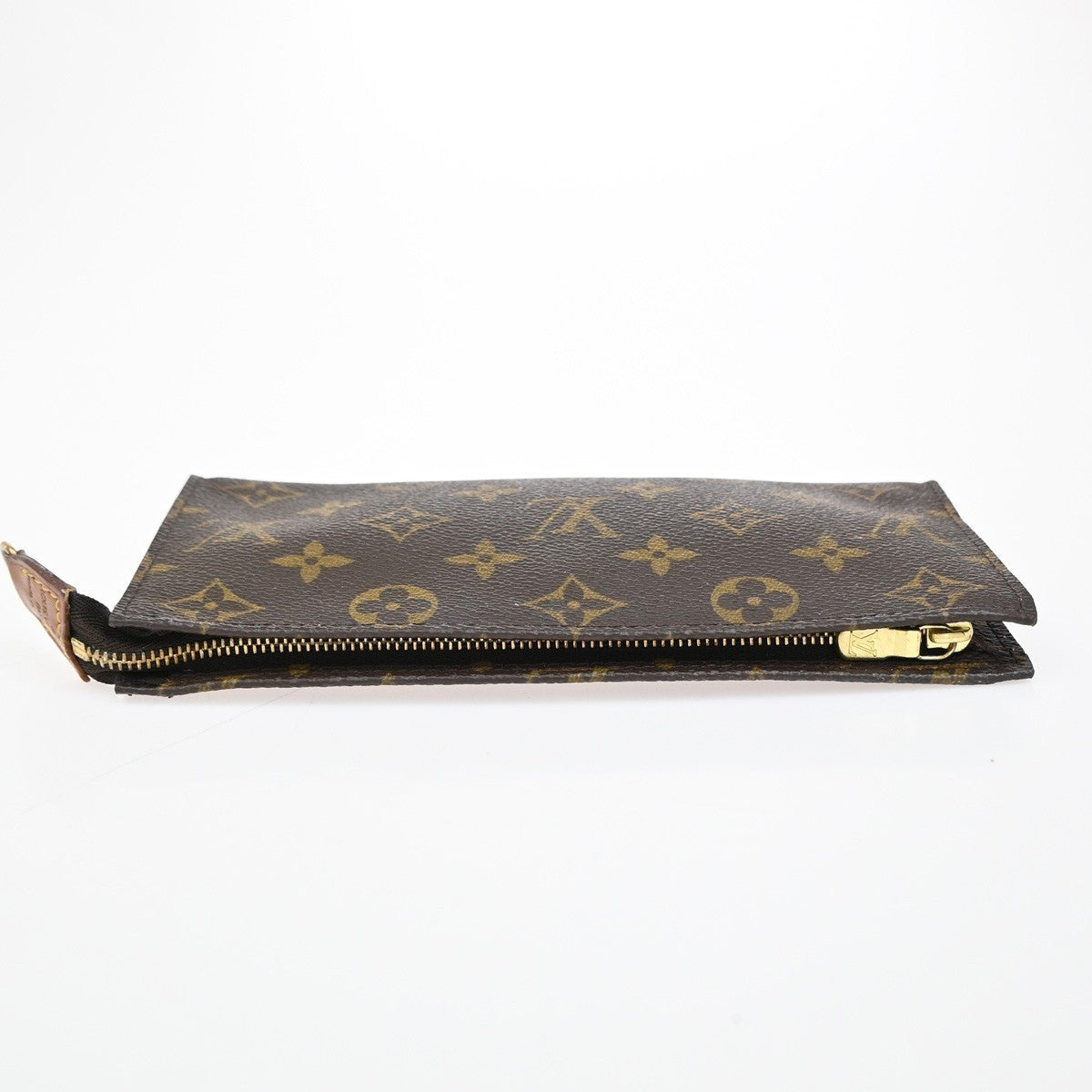LOUIS VUITTON LV Logo Bucket GM Pouch Bag Monogram Leather Brown Gold 05EG201