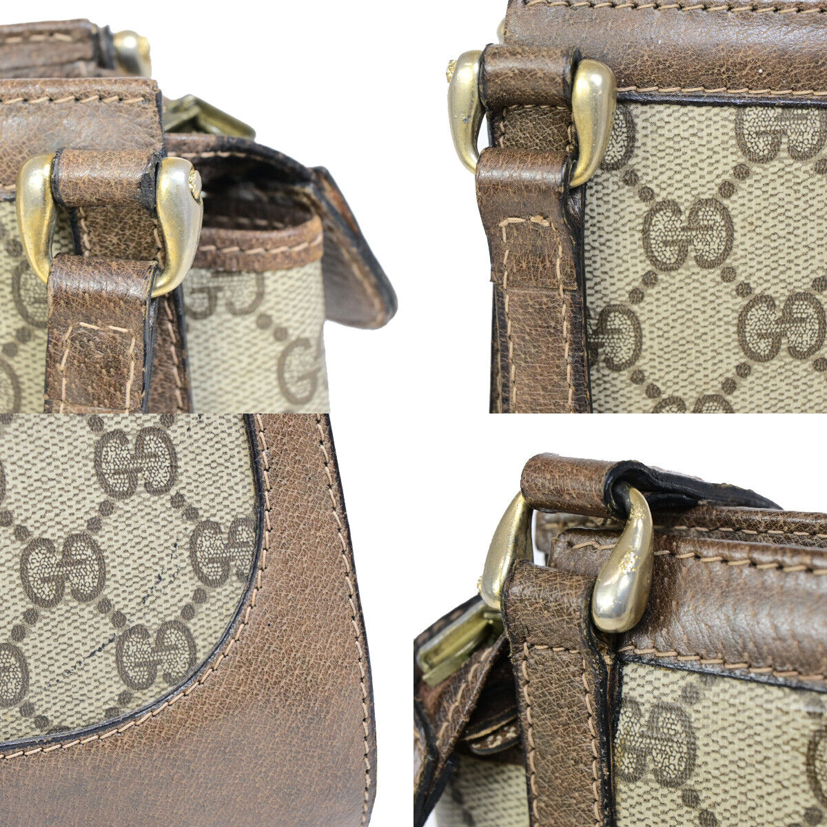 GUCCI Logo GG Pattern Shoulder Bag PVC Leather Brown Italy 69YF268