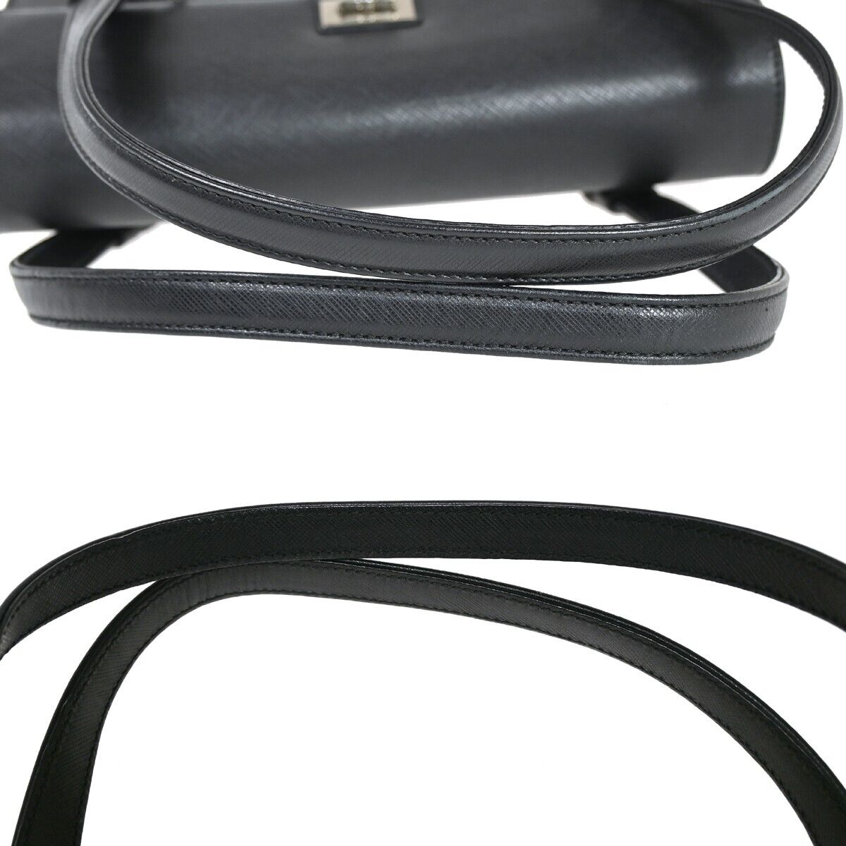 SALVATORE FERRAGAMO Gancini Hand Bag Leather Black Silver Made in Italy 62HB100