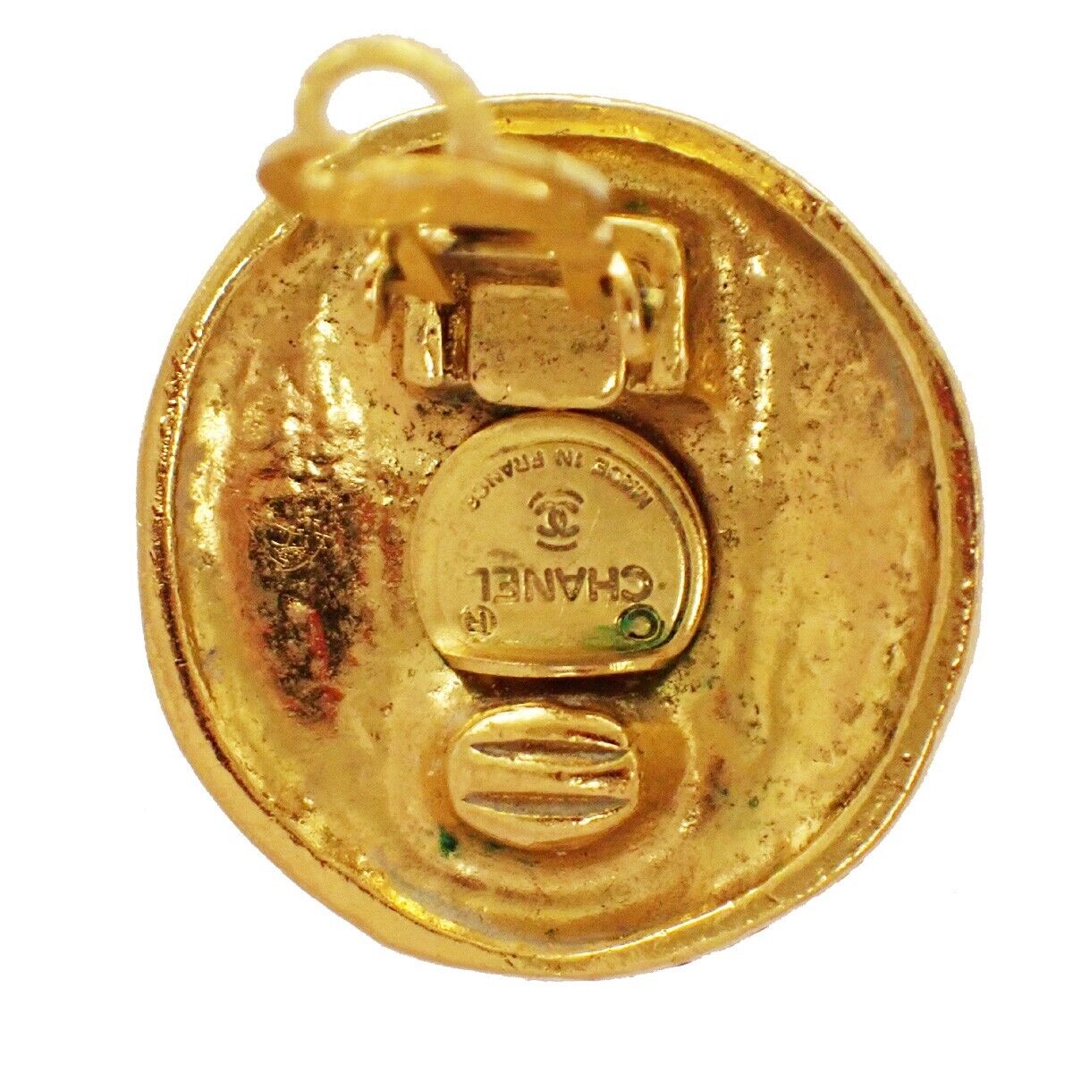CHANEL CC Logo XL Button Earrings Clip-On GHW France Vintage Accessory 32YD768