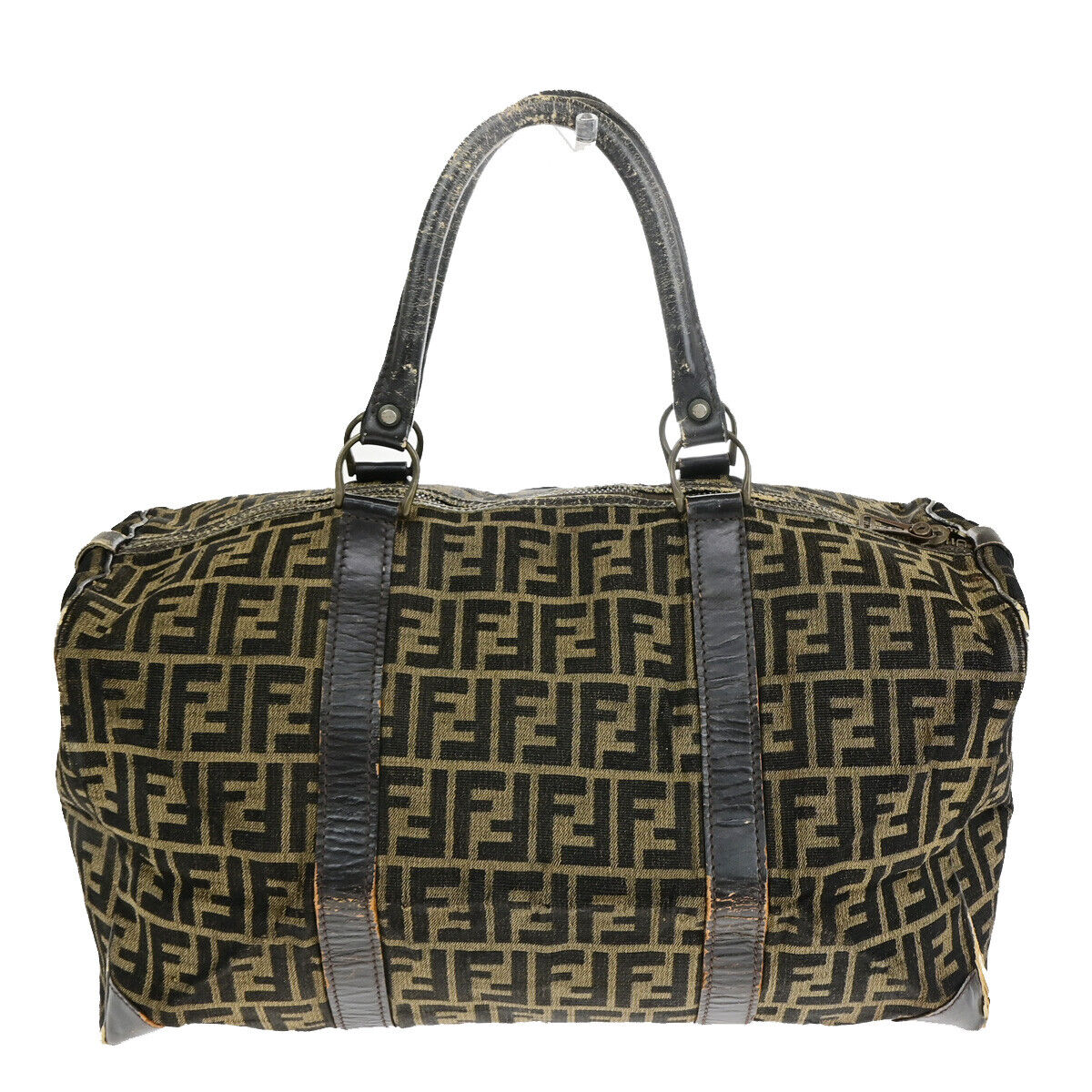 FENDI Logo Zucca Pattern Travel Hand Bag Canvas Leather Brown Italy 01SJ086