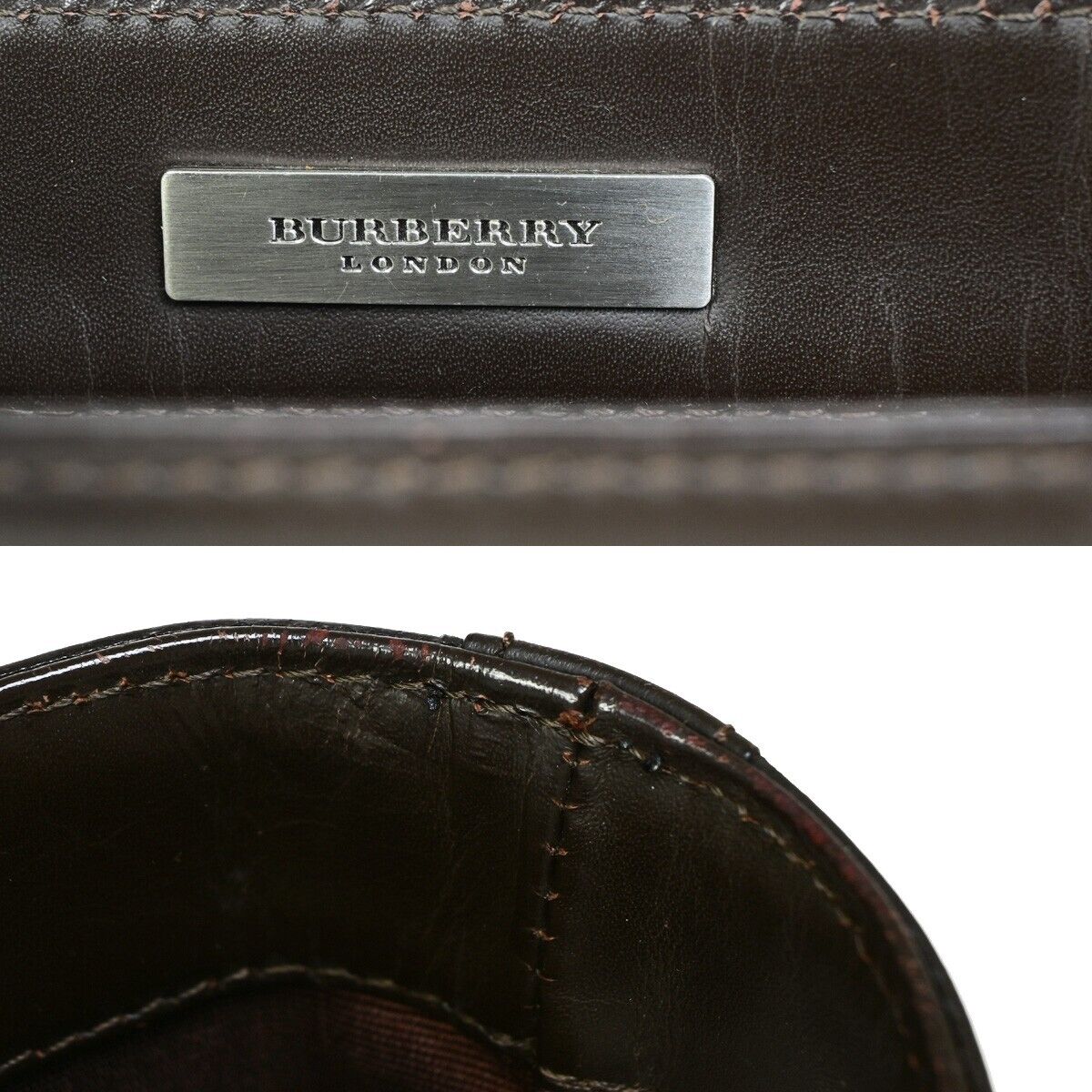 BURBERRY Logo Bicolor Hand Tote Bag Leather Suede Brown 05EB902