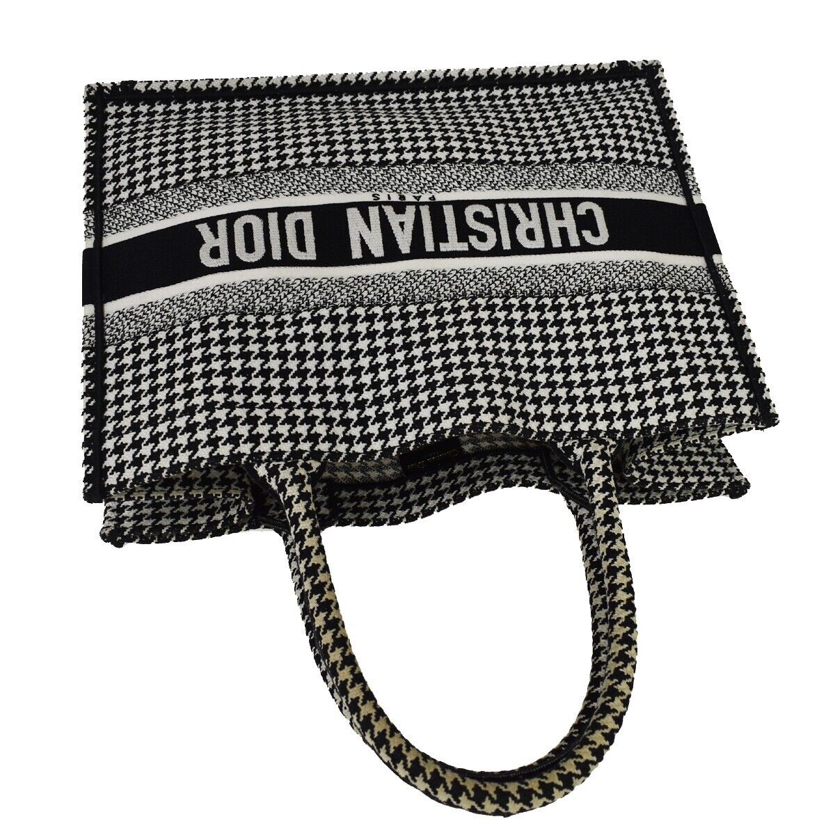CHRISTIAN DIOR Book Tote Medium Hand Bag Houndstooth Canvas Leather BK 307LC341