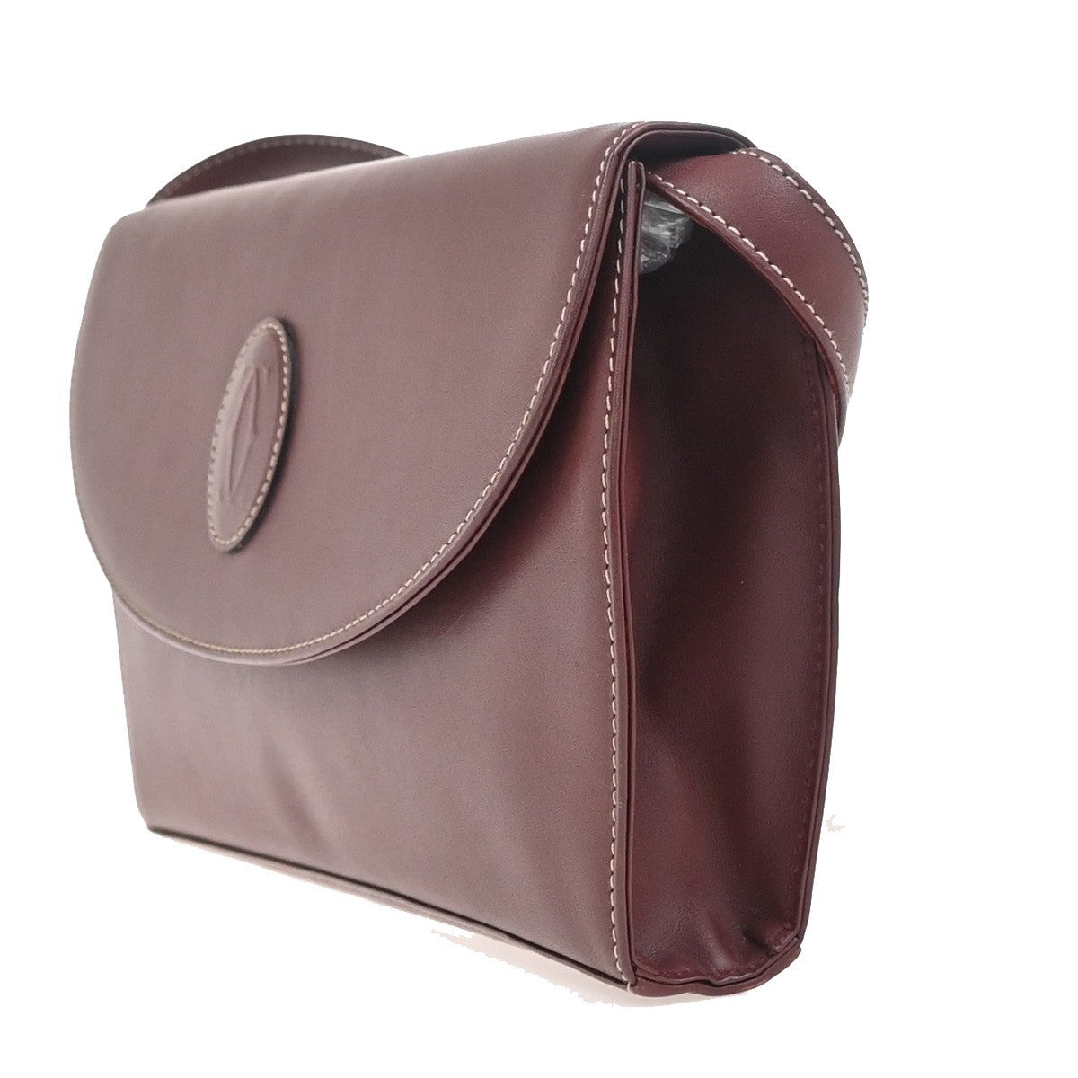 MUST DE CARTIER 2C Logo Crossbody Shoulder Bag Leather Red GHW Spain 63ZA358