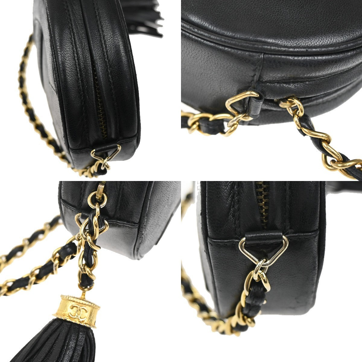 CHANEL CC Logo Tassel Oval Chain Shoulder Bag Leather Black GHW Vintage 395RL384