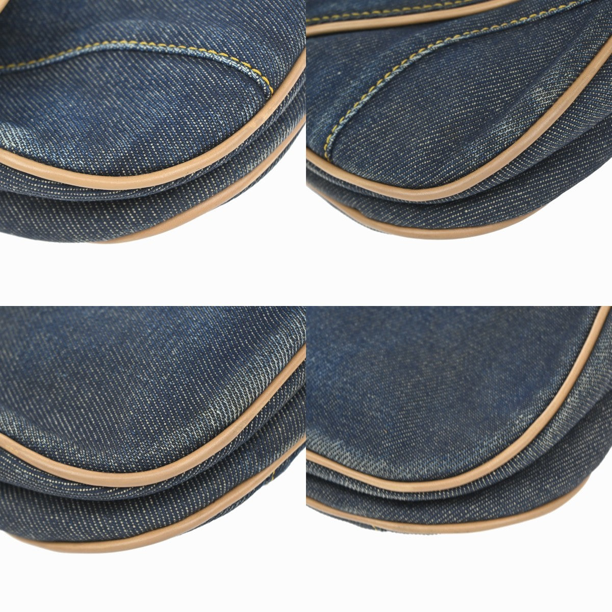 CHRISTIAN DIOR Double Saddle Denim Shoulder Bag Canvas Leather Blue 308RP166