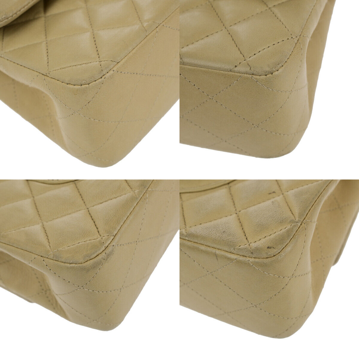 CHANEL CC Matelasse 25 Double Flap Chain Shoulder Bag Leather Beige GHW 652RK742