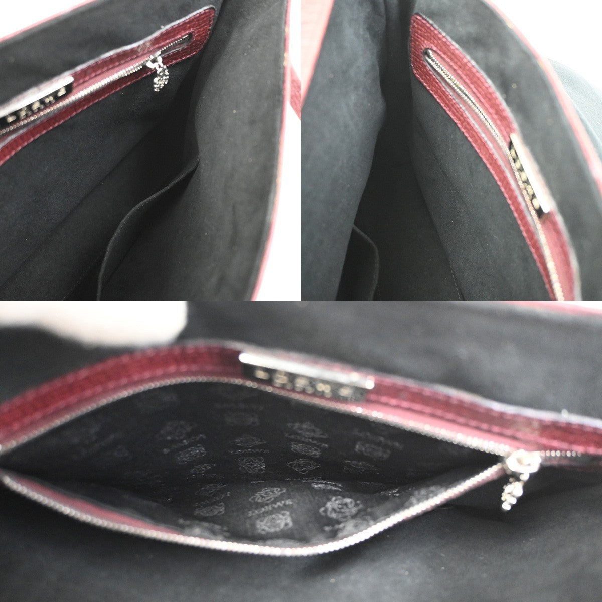 LOEWE Logo Shoulder Bag Embossing Leather Burgundy SHW Spain 32CA971
