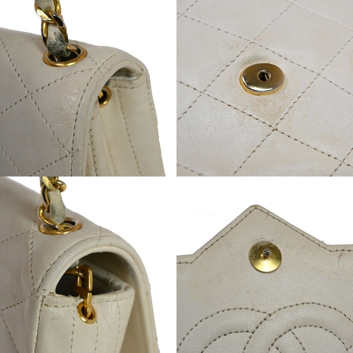 CHANEL CC Logo Matelasse Chain Shoulder Bag Leather White GHW Vintage 694RJ225
