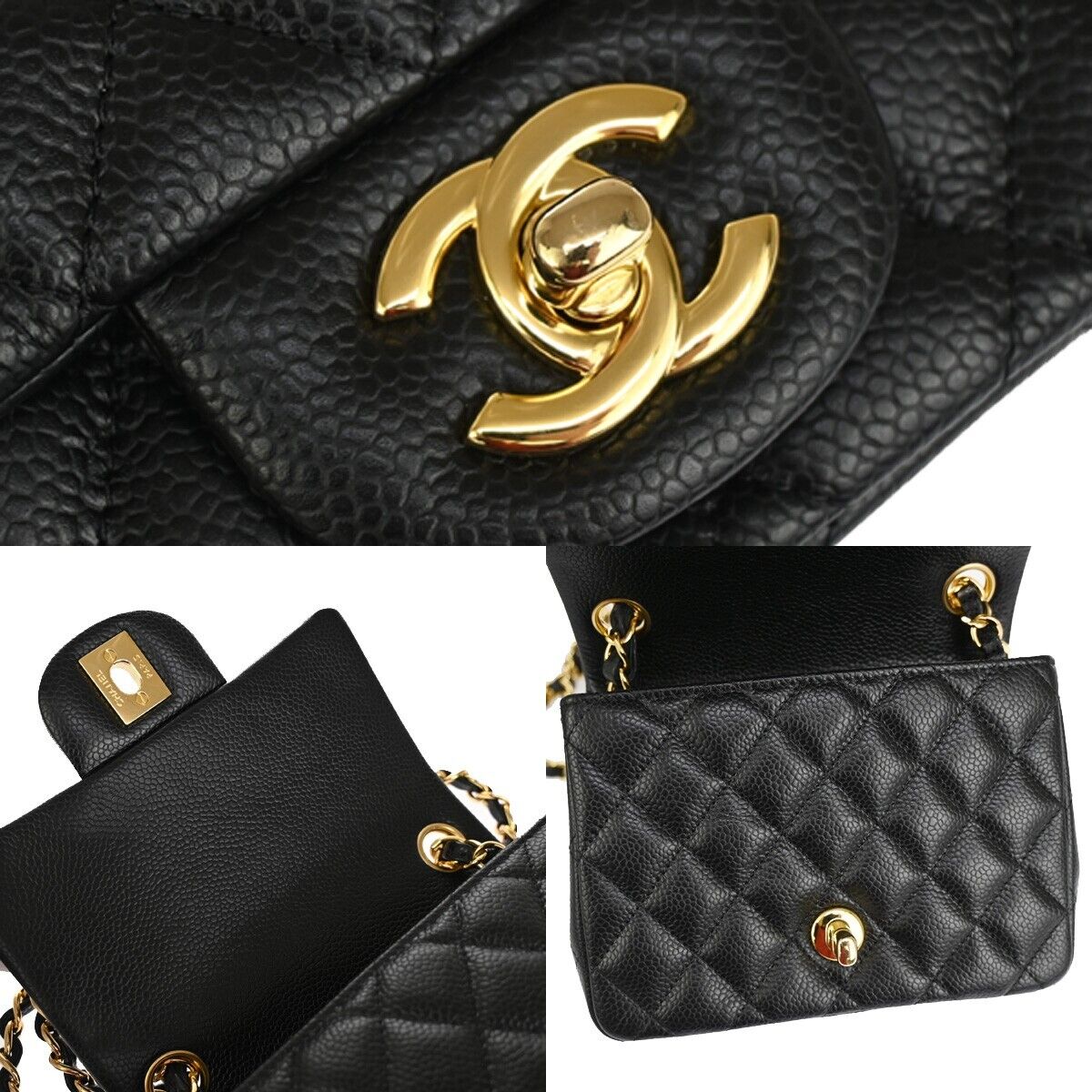 CHANEL CC Mini Matelasse Chain Shoulder Bag Caviar Skin Leather BK GHW 6083LC313