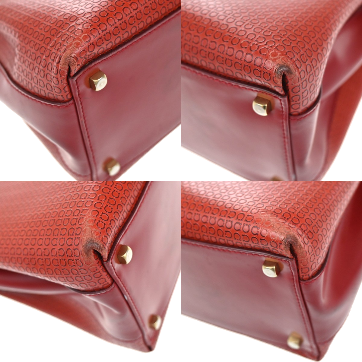 SALVATORE FERRAGAMO Logo Gancini Hand Bag Leather Red GHW Italy  66KA625