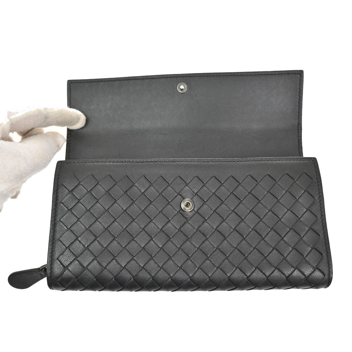 BOTTEGA VENETA Logo Intrecciato Long Bifold Wallet Leather Black 69TA154