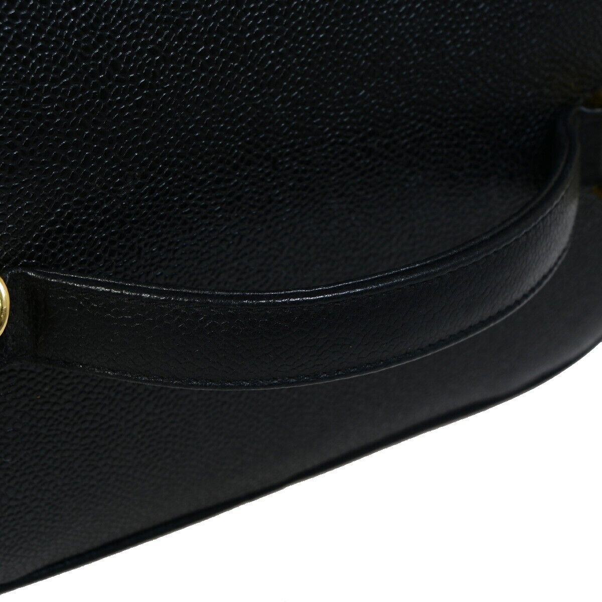 CHANEL Logo Vanity Cosmetic 2Way Hand Bag Caviar Leather Black Vintage 652RJ964