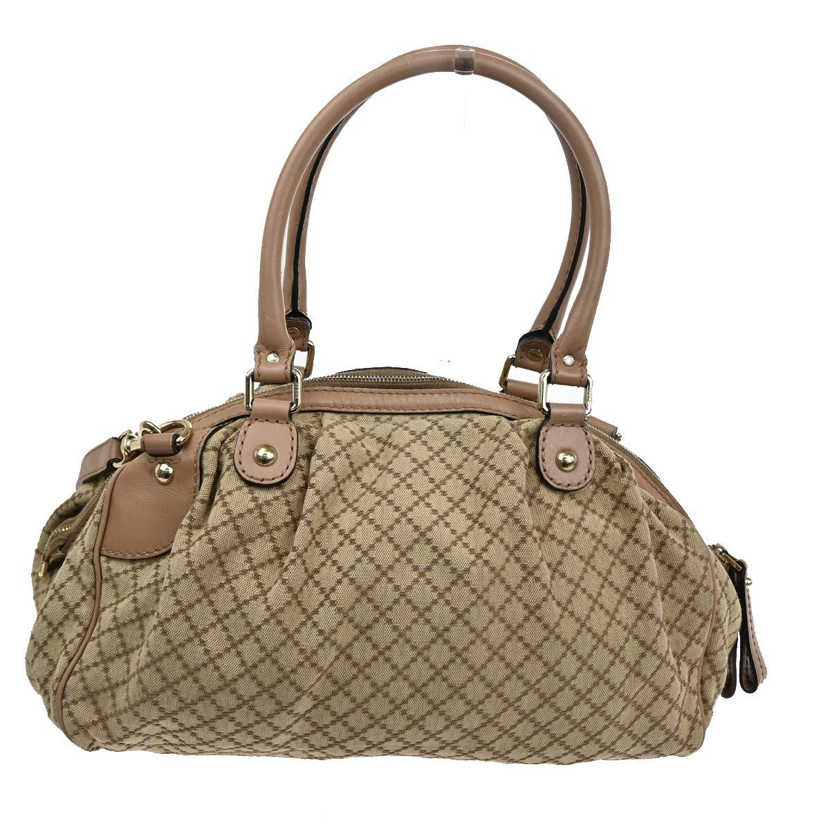 GUCCI Diamante Sukey Shoulder Bag Charm Canvas Leather Brown Pink GHW 81TA301