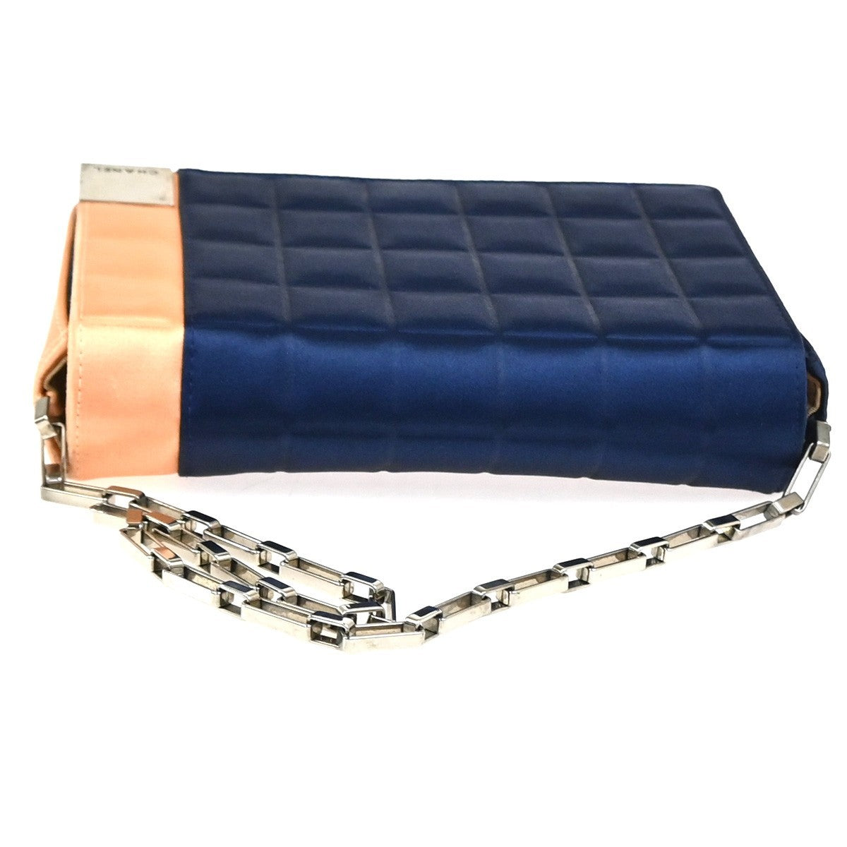 CHANEL Chocolate Bar Chain Shoulder Bag Satin Leather Blue SHW Italy 50RQ027