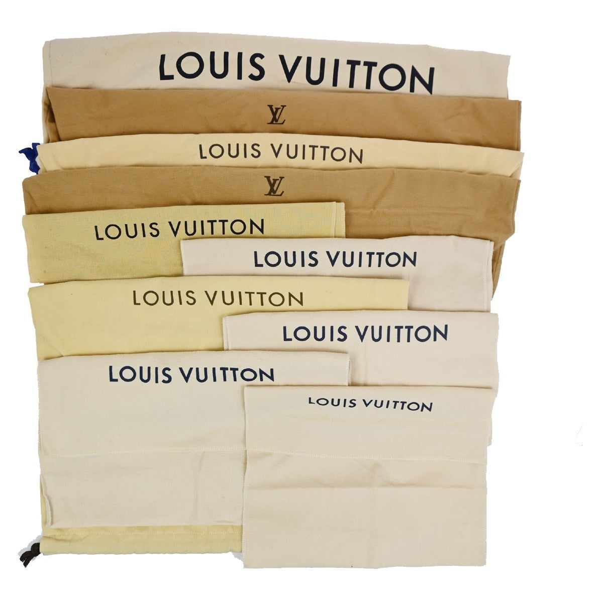 LOUIS VUITTON Logo 10 Set Dust Bags Drawstring Canvas Cotton Beige Brown 09DA260