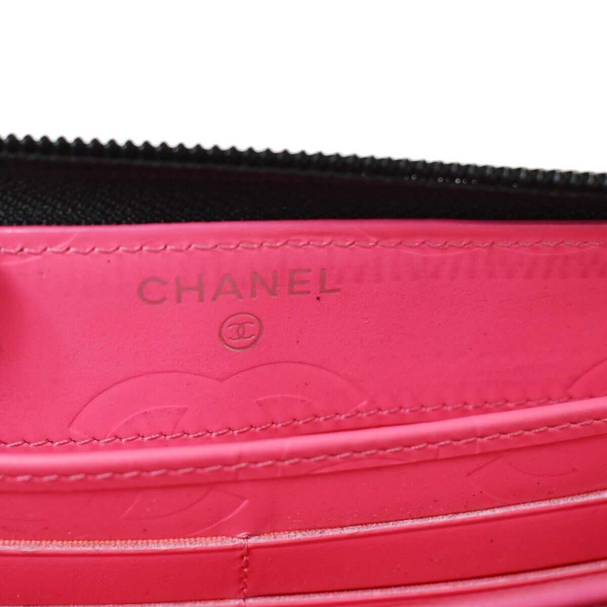 CHANEL CC Cambon Long Zipper Bifold Wallet Patent Leather Black SHW 75YC568