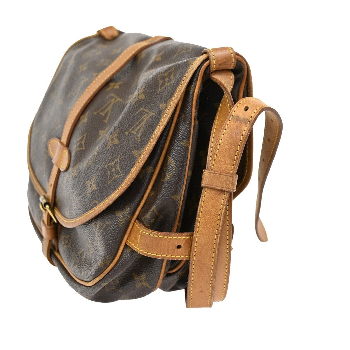 LOUIS VUITTON Logo Saumur 30 Shoulder Bag Monogram Leather Brown M42256 73DA259