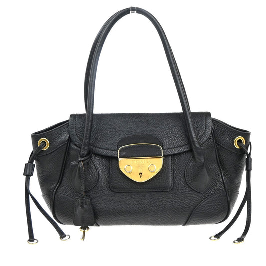PRADA Logo Shoulder Hand Bag Leather Black GHW 76KP396