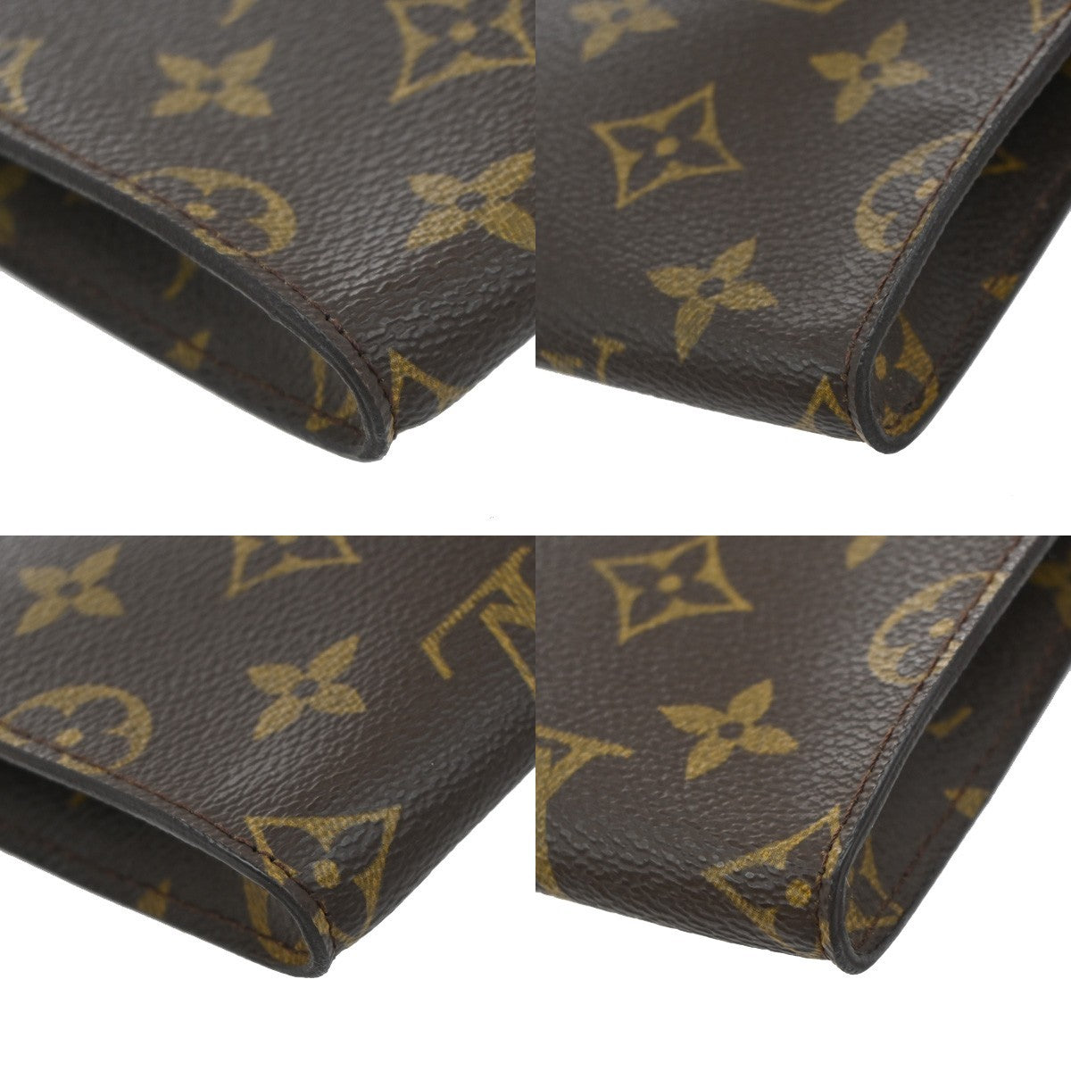 LOUIS VUITTON LV Logo Bucket PM Pouch Bag Monogram Leather Brown Gold 63KB401