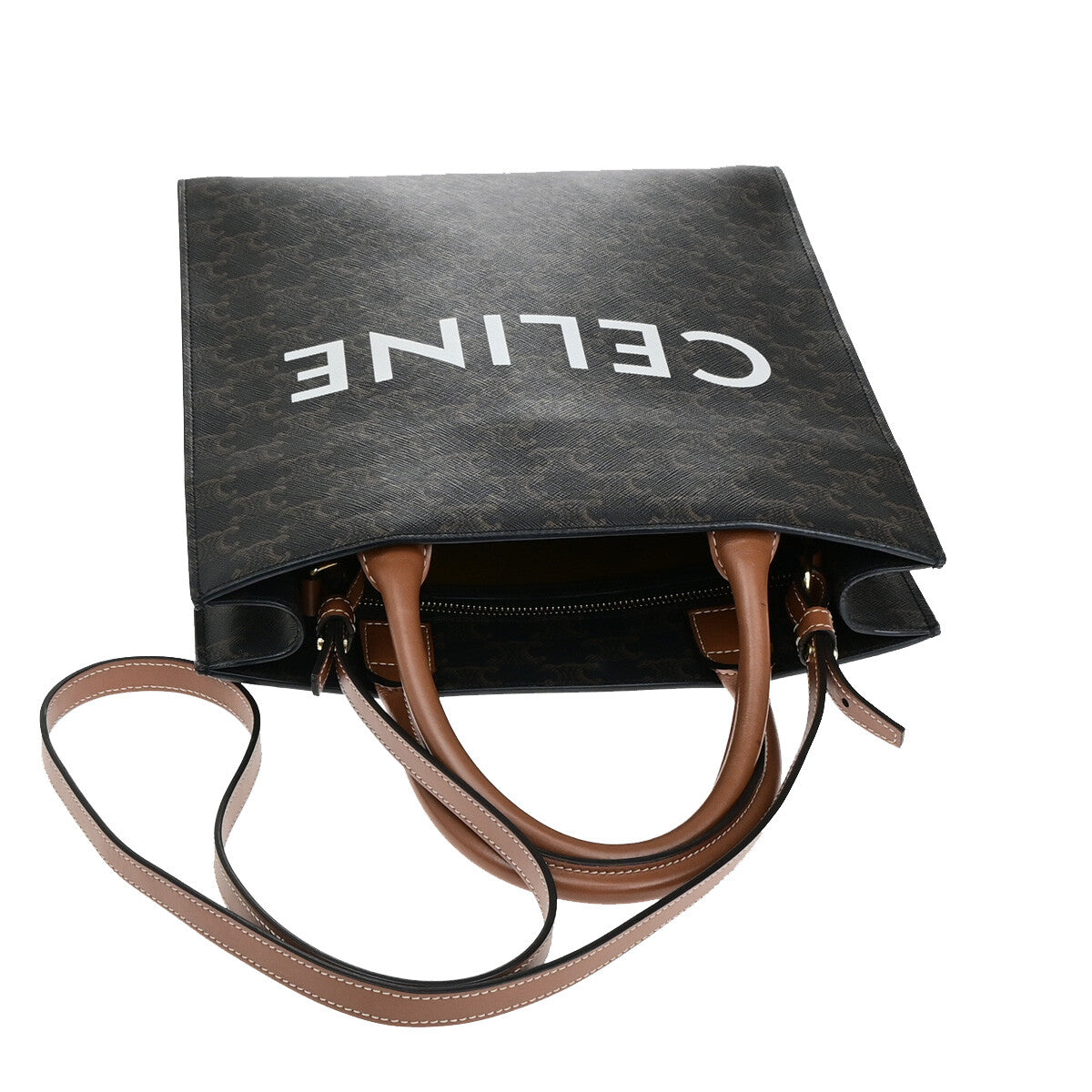 CELINE Logo Vertical Cabas 2Way Hand Tote Bag Triomphe Canvas Leather 662RK408