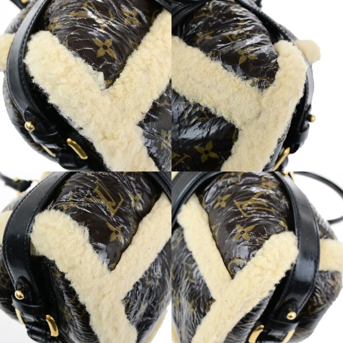 LOUIS VUITTON Storm Hand Bag Monogram Shearling Patent Leather M95574 BN 18YG782