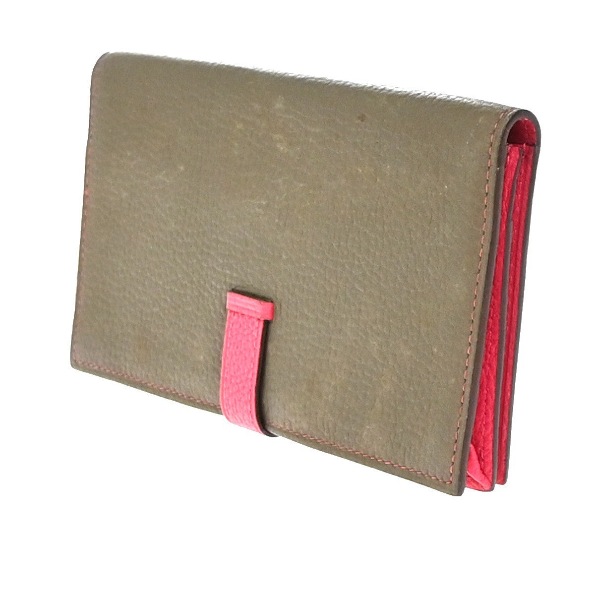 HERMES Bearn Bicolor Long Bifold Wallet Leather Brown Pink 80RP164