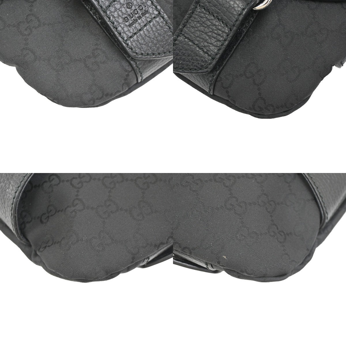 GUCCI Logo GG Pattern Mini Waist Belt Bag Canvas Leather Black SHW Italy 79ZA364