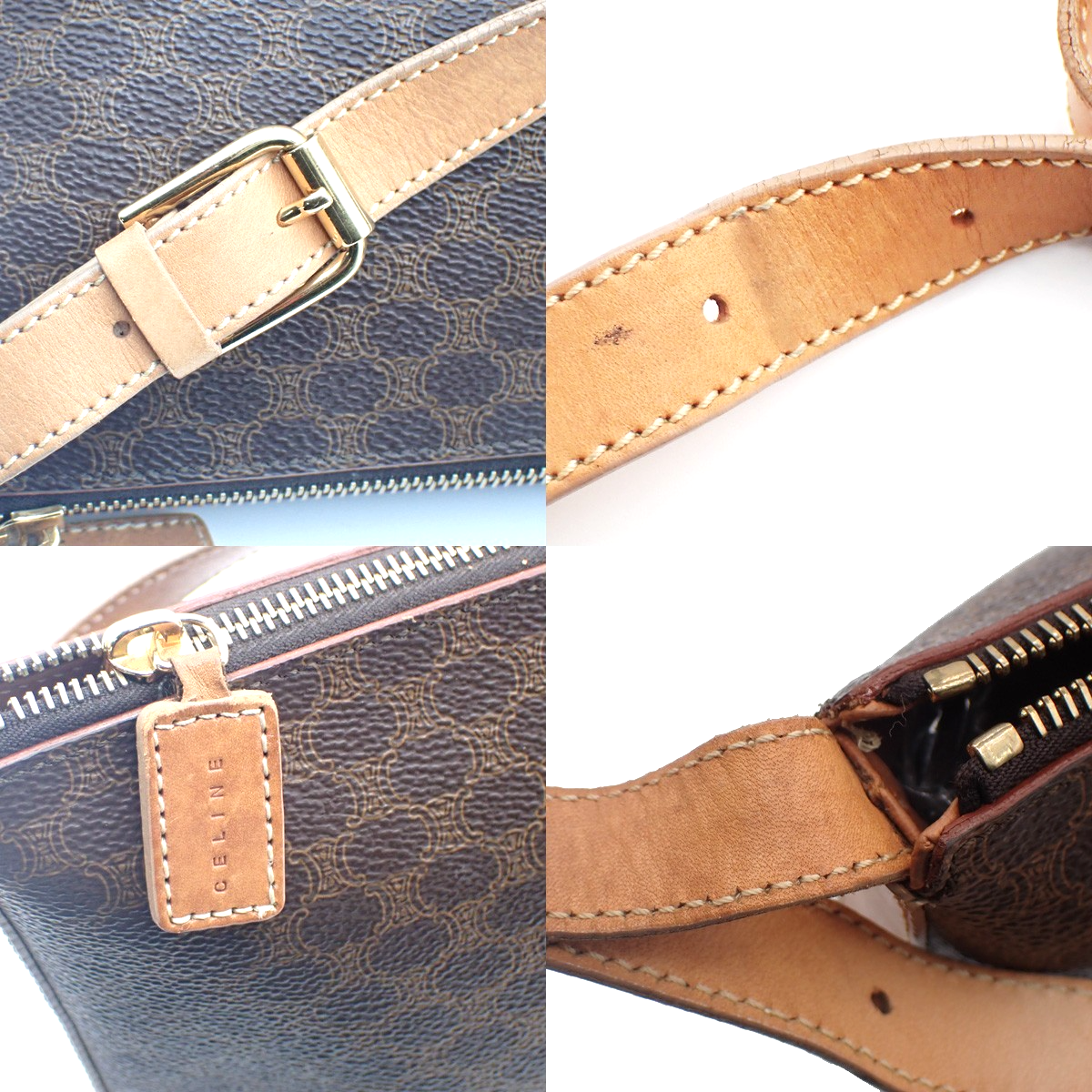 CELINE Logo Macadam Pattern Shoulder Bag PVC Leather Brown GHW Italy 33KC954