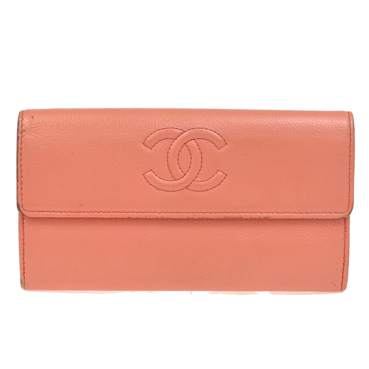 CHANEL CC Timeless Long Wallet Grained Calfskin Leather Orange GHW Italy 66KC754