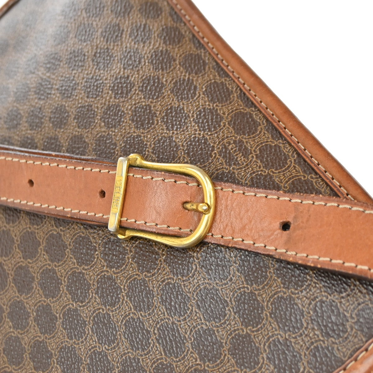 CELINE Logo Macadam Pattern Shoulder Bag PVC Leather Brown GHW 05YH782