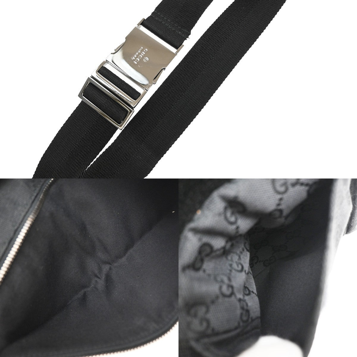 GUCCI Logo GG Pattern Bum Bag Canvas Leather Black SHW Italy 33MA677
