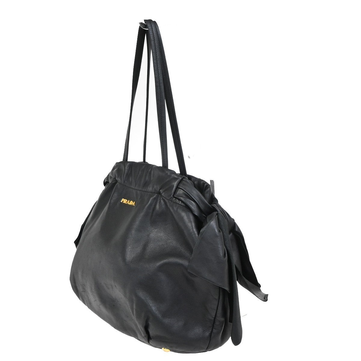 PRADA Logo Bow Shoulder Hand Tote Bag Nappa Leather Black GHW Italy 76KC644