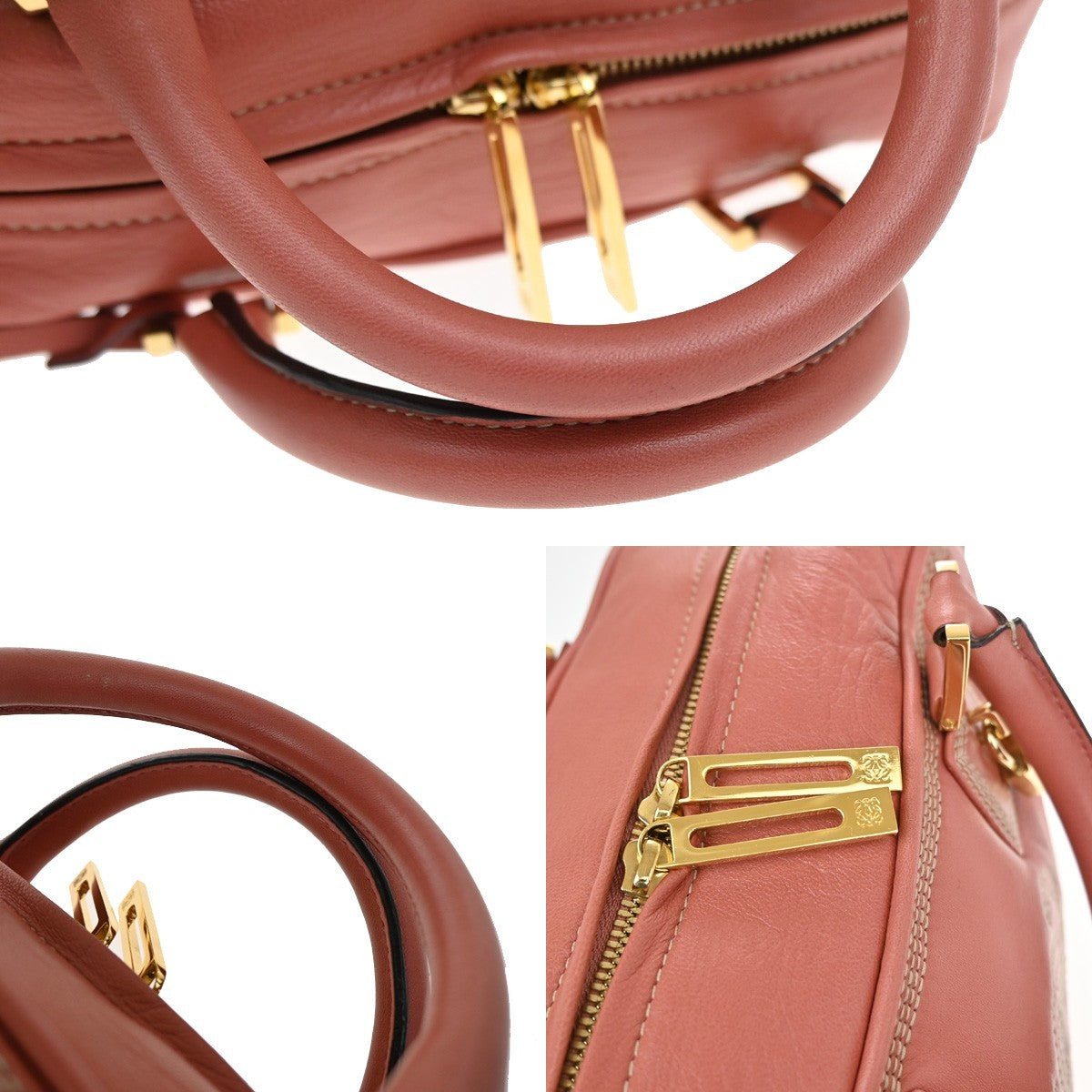 LOEWE Logo Anagram Amazona Hand Bag Leather Pink GHW Spain 92CA337