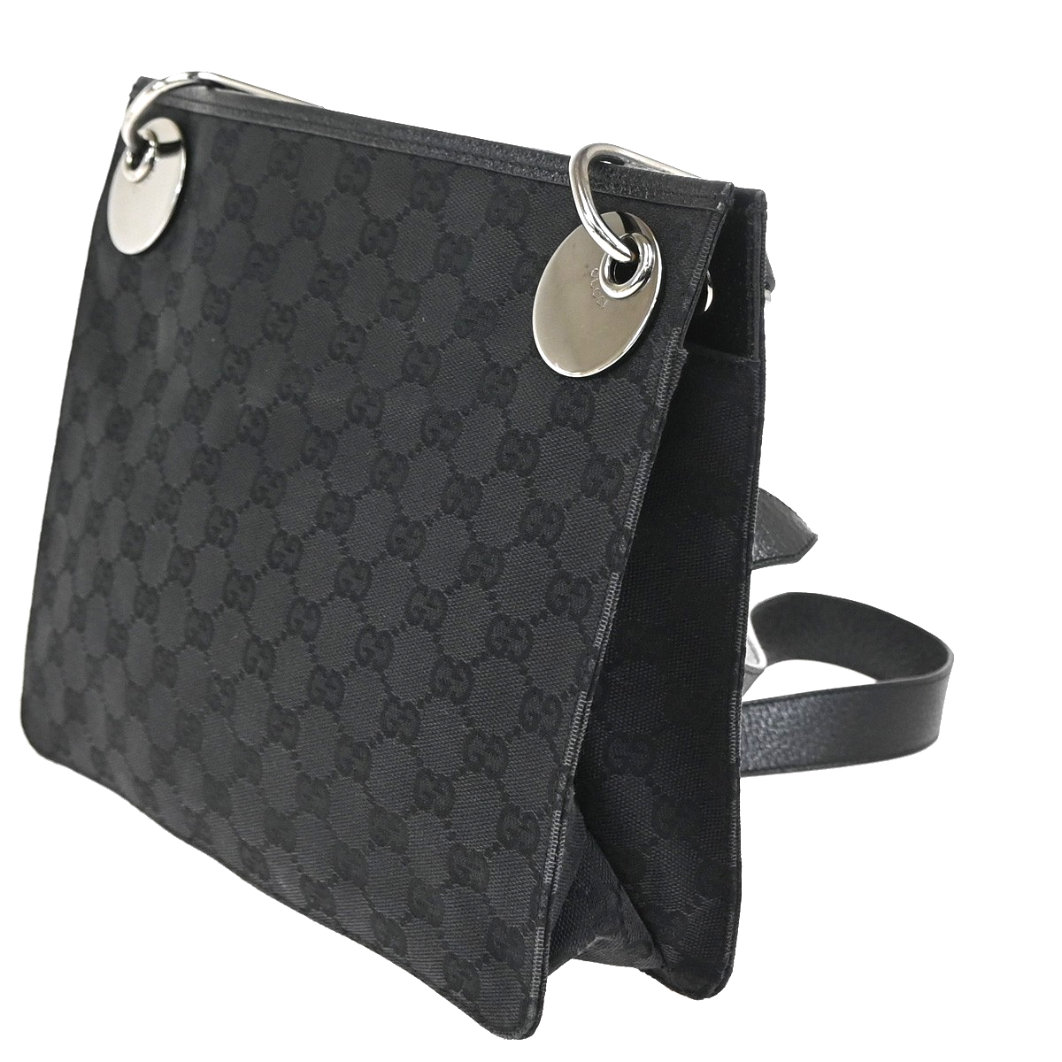 GUCCI GG Pattern Crossbody Shoulder Bag Canvas Leather Black SHW Italy 87YJ080