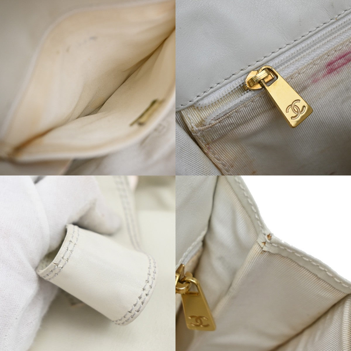 CHANEL CC Mini Crossbody Shoulder Bag Leather White Vintage 83RF757
