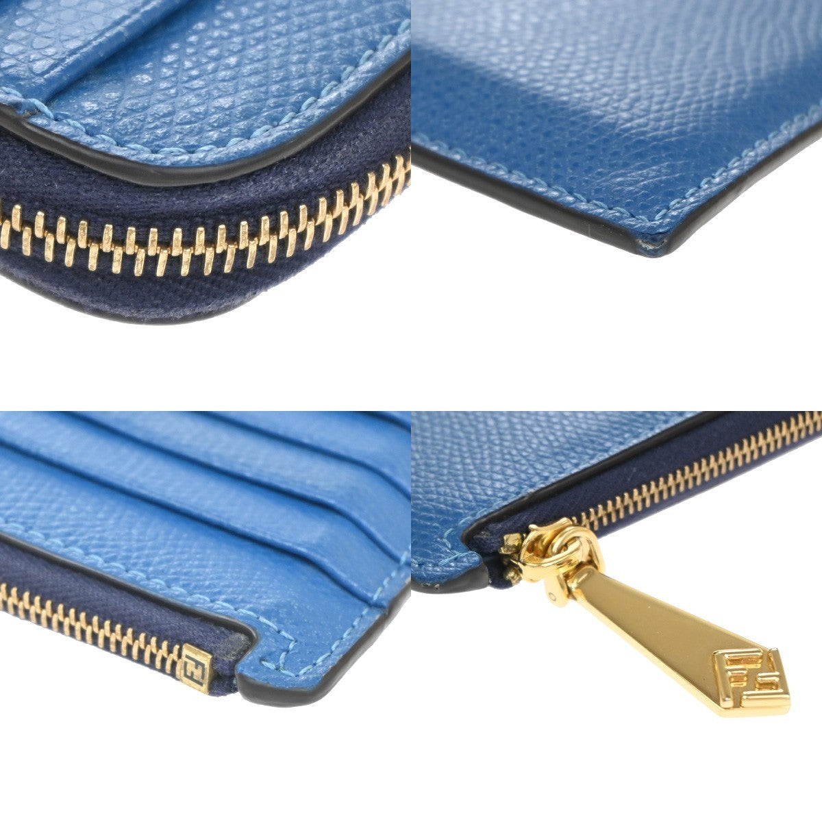 FENDI  Logo Fragment Case Coin Wallet Purse Leather Blue GHW Italy 63CA862