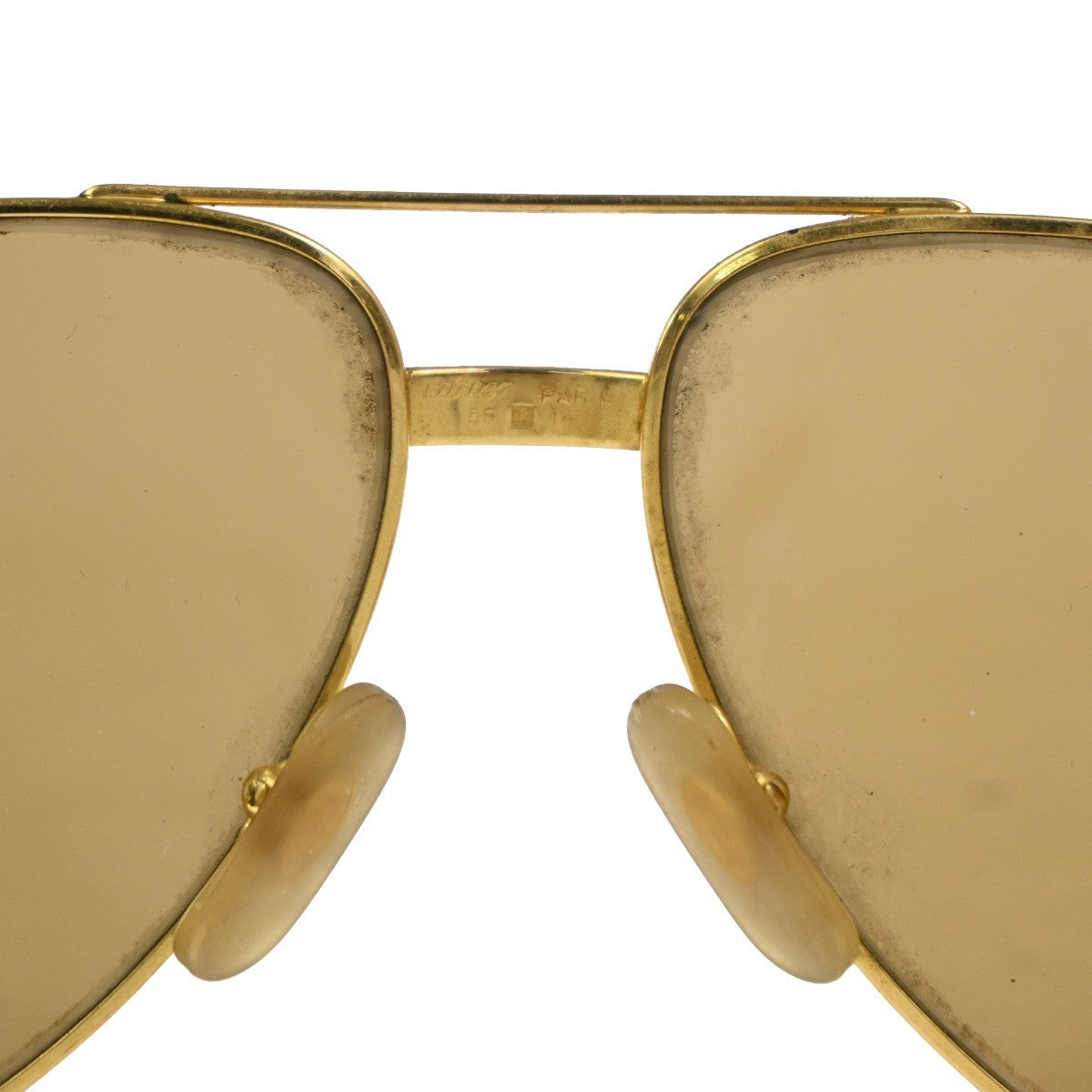CARTIER Logos Sunglasses Eye Wear Metal Plastic Gold Brown France 64CA892