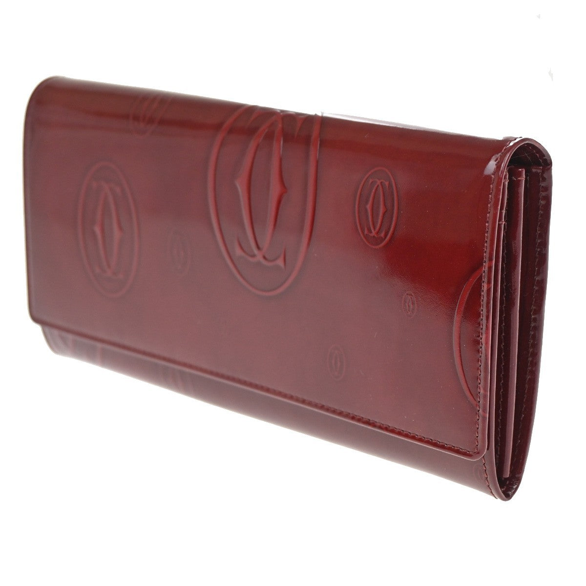 CARTIER 2C Logo Happy Brithday Bifold Wallet Patent Leather Red SHW 66RL556