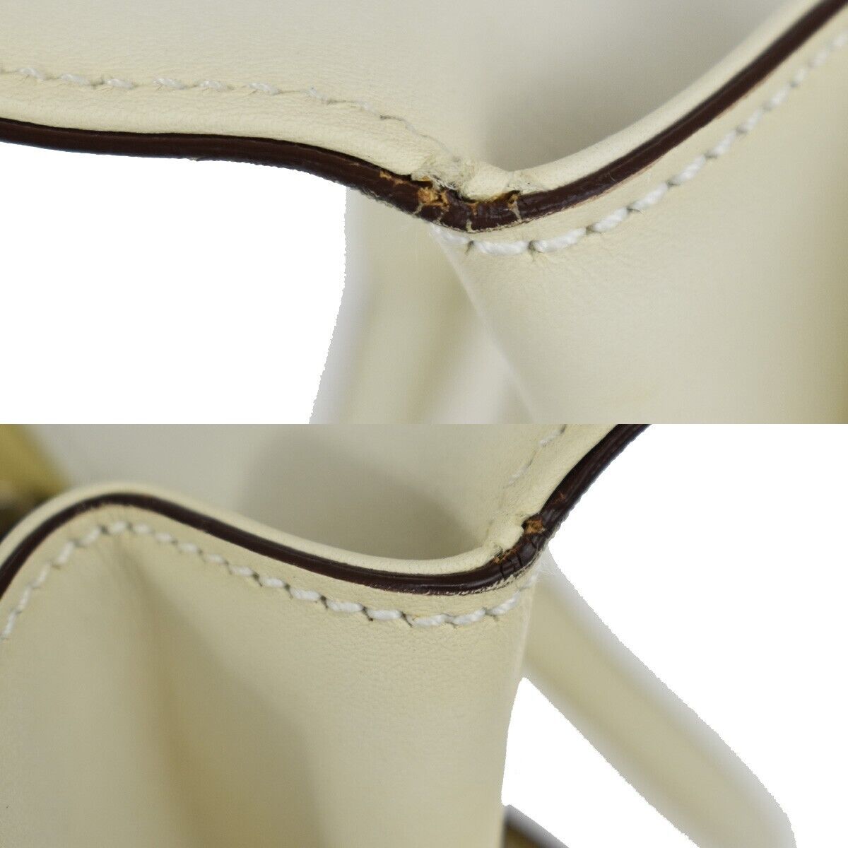 SALVATORE FERRAGAMO Logo Tote Shoulder Bag Leather off white Brown Italy 66SH069