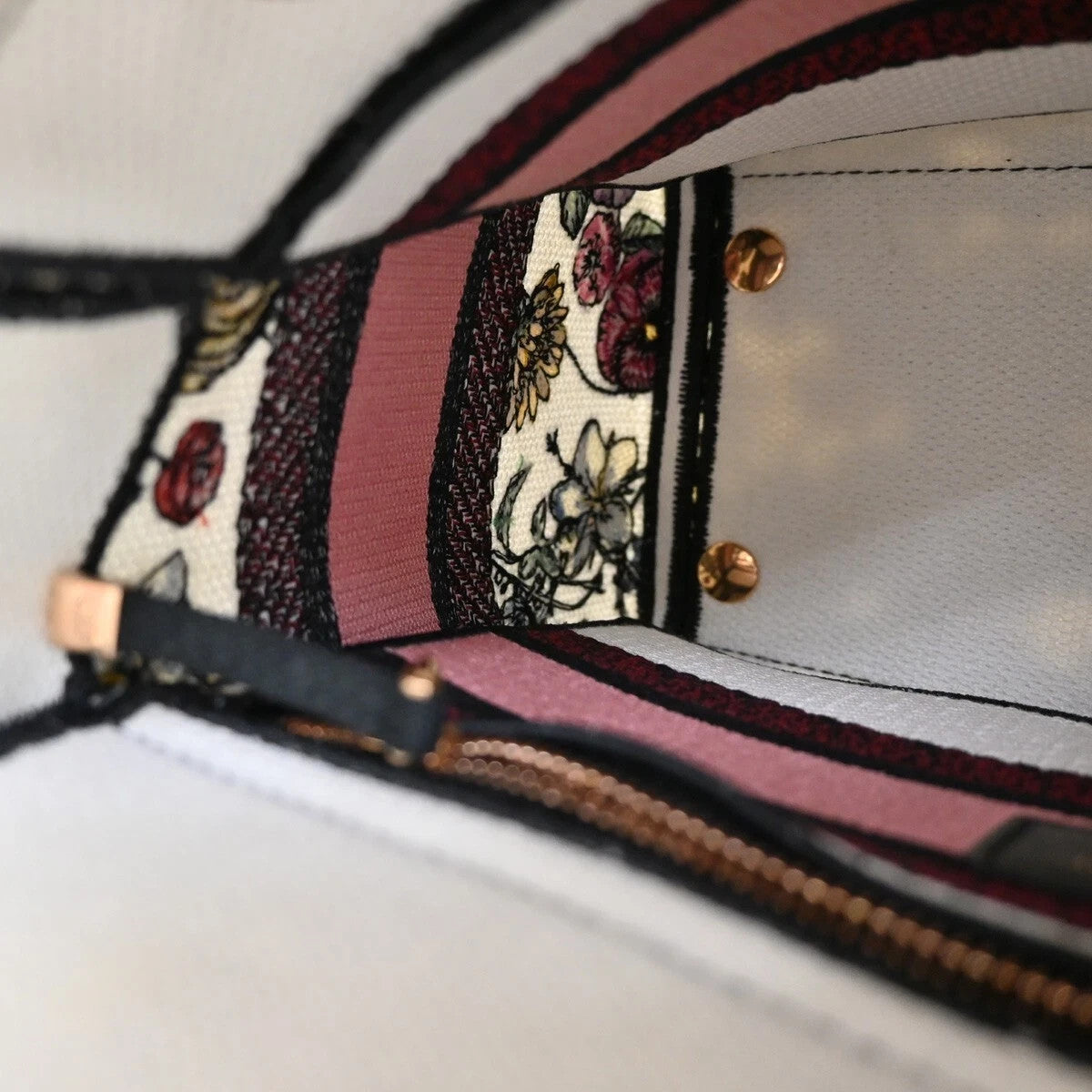48CHRISTIAN DIOR Lady D-Lite Florilegio Embroidery 2Way Hand Bag Canvas 782LC456